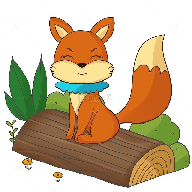 森林狐狸卡通树木坐着场景动物