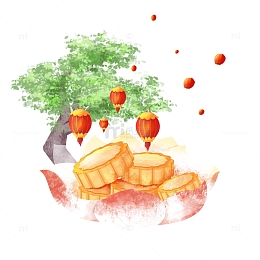 简约国风中秋节氛围月饼灯笼