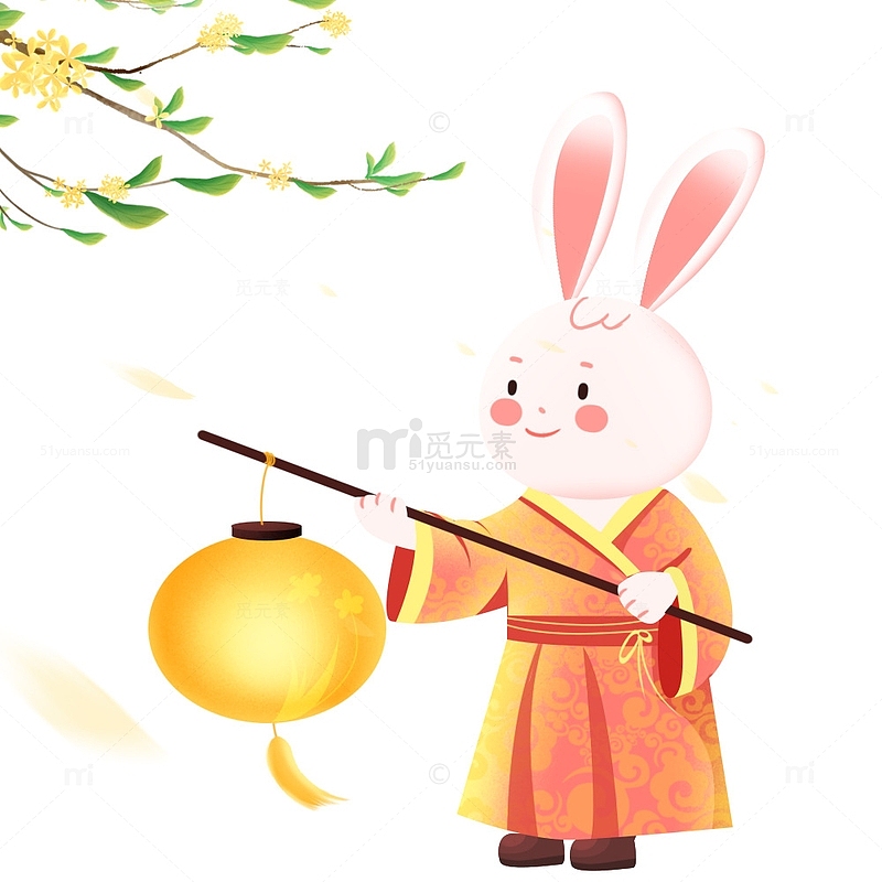 中秋节拟人月兔玉兔提灯笼元素