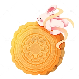中秋节可爱玉兔趴月饼元素