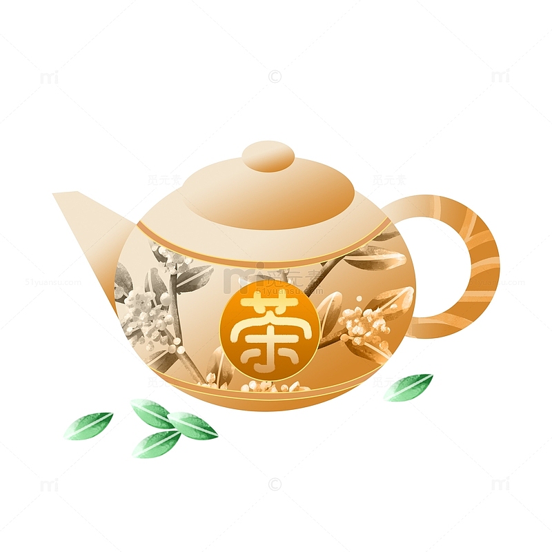 茶壶手绘插画元素