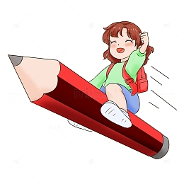 开学季坐在铅笔上飞行