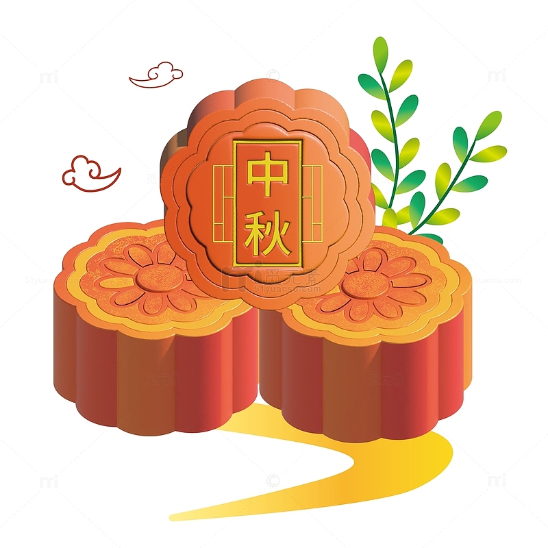 中秋节节日美食月饼手绘3D元素