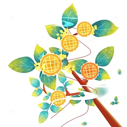 中秋节手绘桂花花枝月饼装饰免抠素材