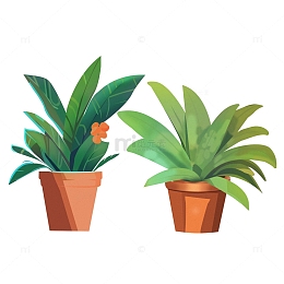 扁平风植物盆栽绿叶海报装饰元素