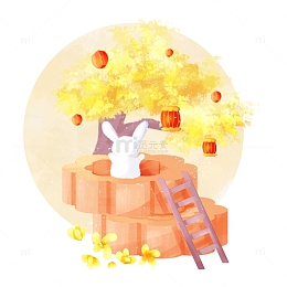 复古简约中秋节小场景