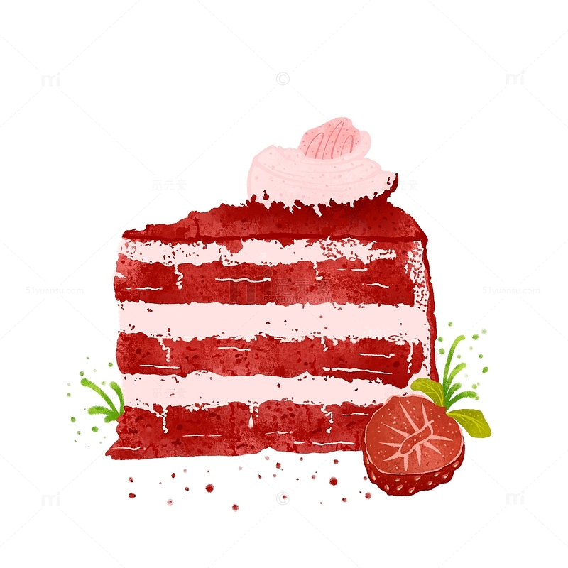 草莓红丝绒蛋糕插画