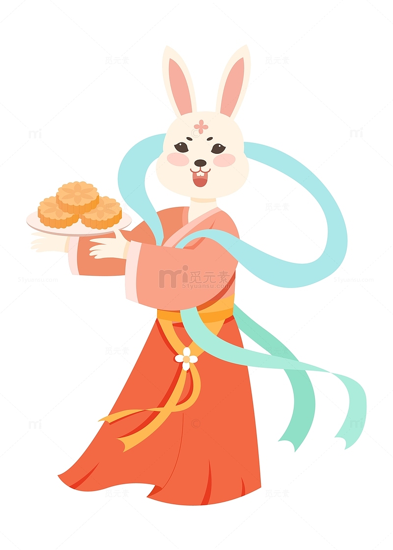 卡通中秋节端着月饼的玉兔