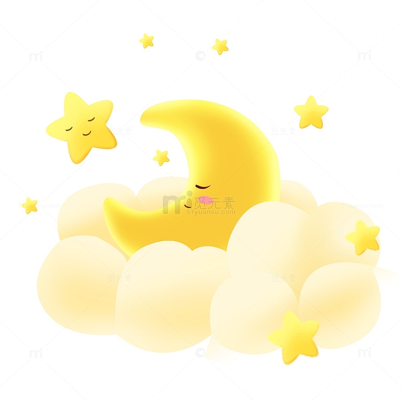 卡通可爱的月亮星星睡觉元素