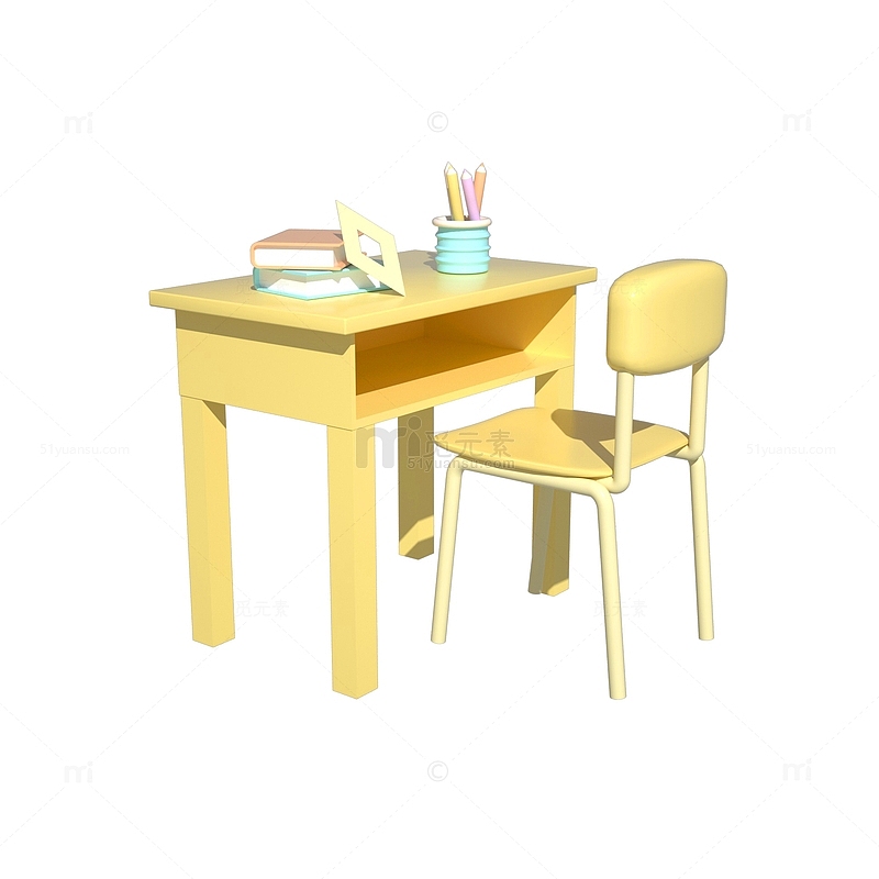 3D立体开学季学生课桌椅子课本