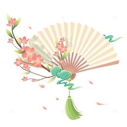 七夕国潮风桃花折扇组合