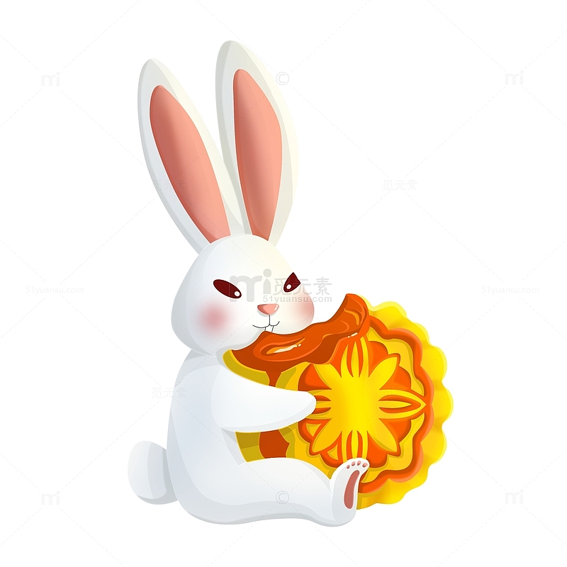 中秋节抱月饼的卡通玉兔元素