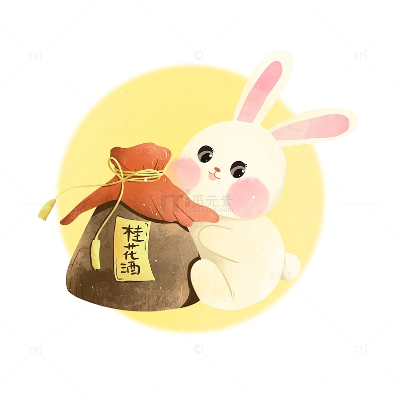 手绘中秋节卡通玉兔桂花酒可爱兔子元素
