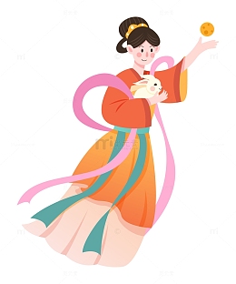 卡通中秋节嫦娥奔月人物元素