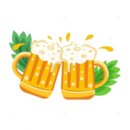扁平卡通啤酒节碰杯庆祝
