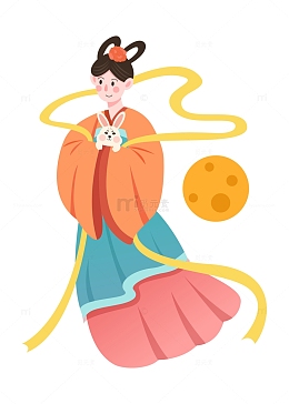 卡通中秋节嫦娥玉兔人物元素
