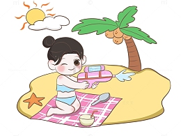 卡通沙滩拿水枪女孩