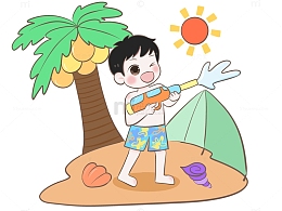 卡通沙滩三伏高温儿童拿水枪