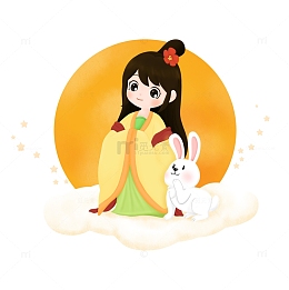 手绘中秋人物元素节嫦娥月亮月兔