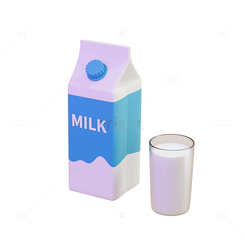 3D盒装牛奶杯装牛奶营养早餐食物