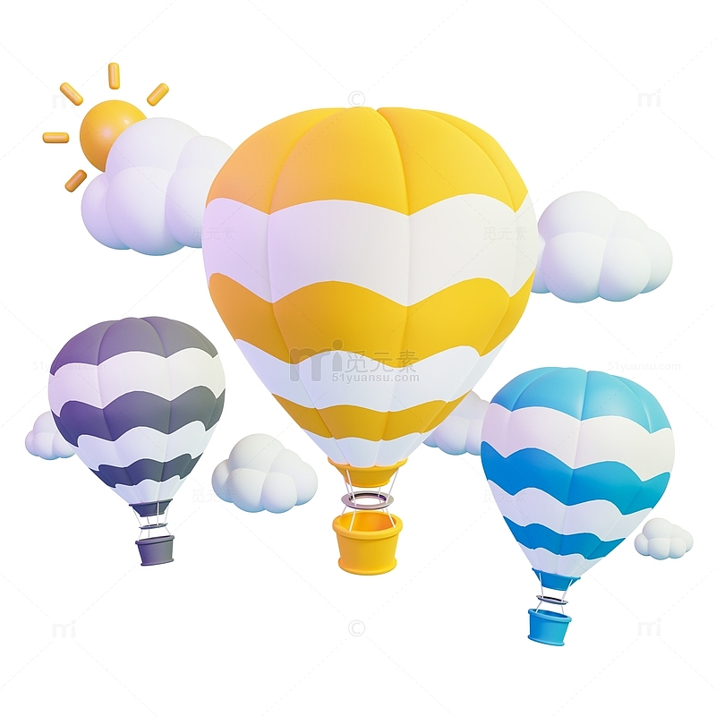 漂浮的卡通热气球3D元素