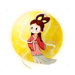 中秋节发光月亮古风Q版嫦娥人物元素