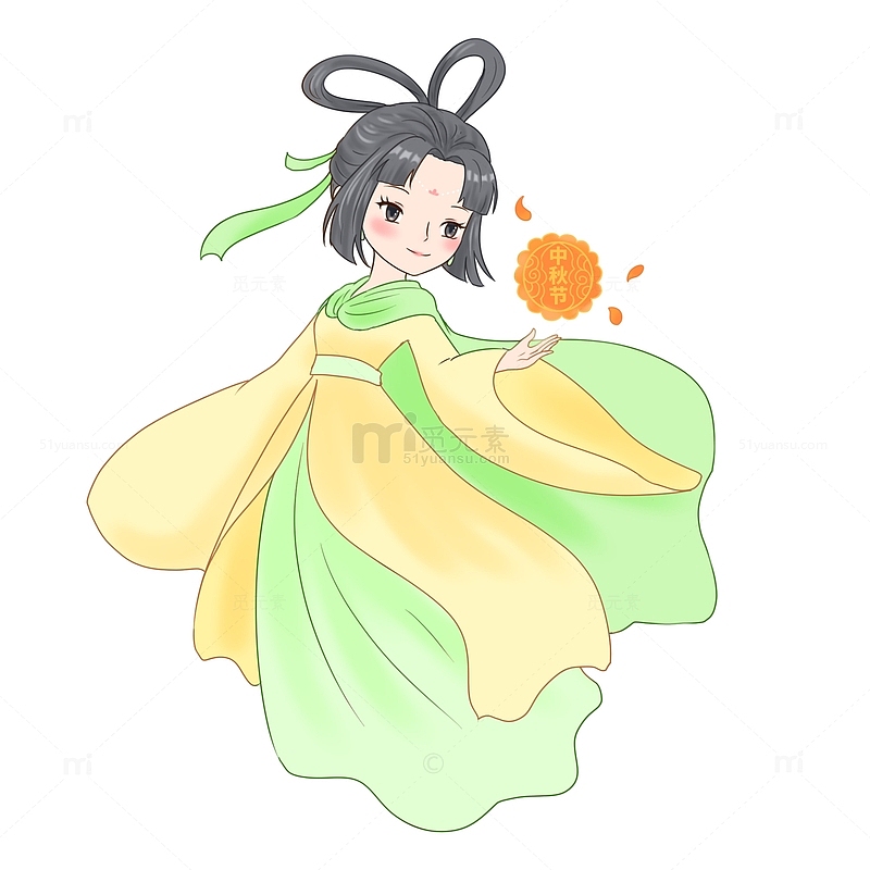 嫦娥仙女漂浮月饼中秋节
