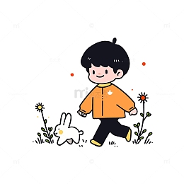 和兔子一起走路的孩子