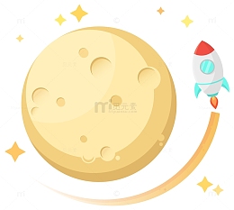 外太空小火箭飞向月球星星矢量免扣插画元素