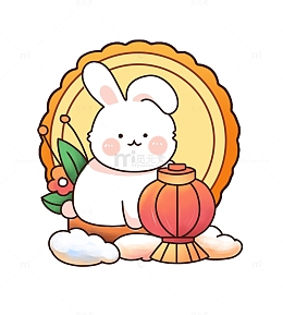 国风中秋节卡通手绘月饼玉兔灯笼