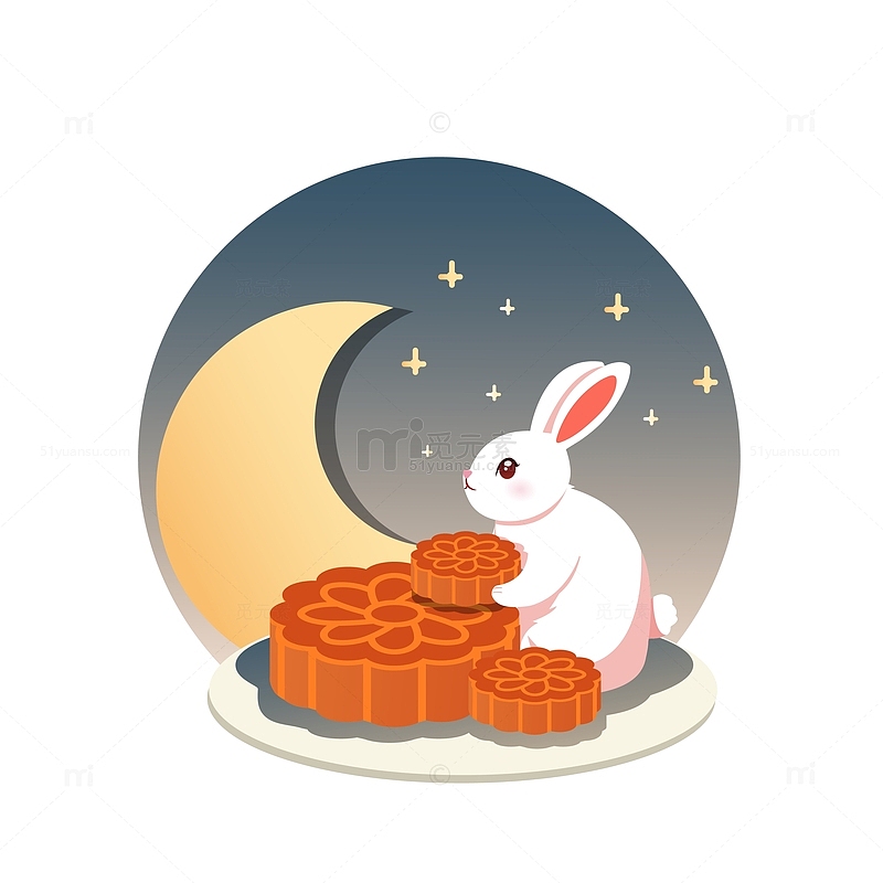 中秋节玉兔月亮月饼白兔子夜晚美食