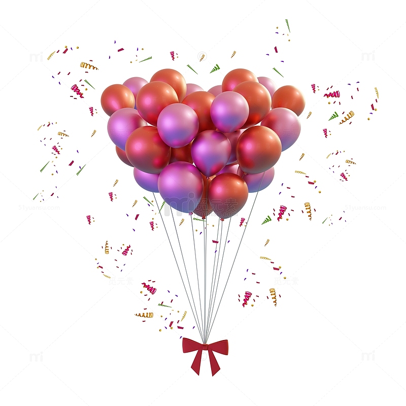一大束粉红色爱心气球群3D装饰元素