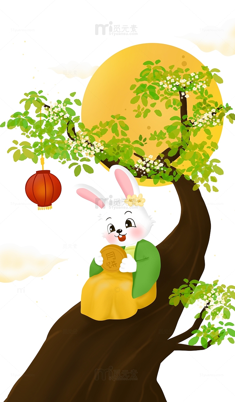 中秋节卡通月兔桂花树