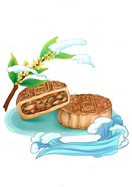 手绘月饼中秋节桂花素材