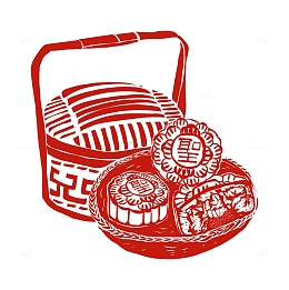 古代老式食盒篮筐月饼中秋剪纸手绘元素