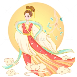 中秋团圆嫦娥奔月形象手绘