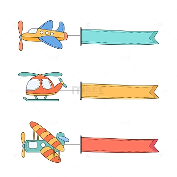 卡通飞机标题边框框元素