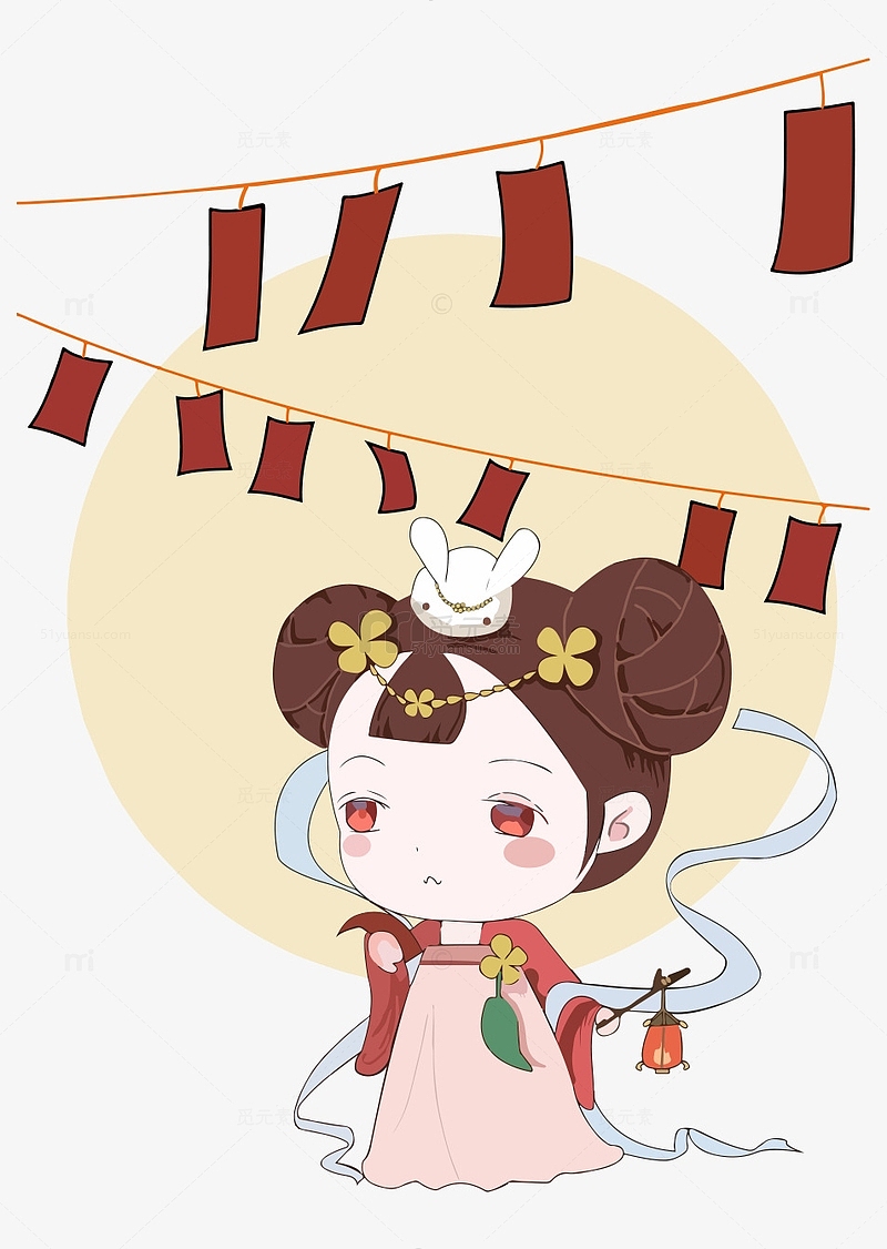 中秋节古风q版嫦娥人物元素