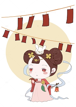 中秋节古风Q版嫦娥人物元素