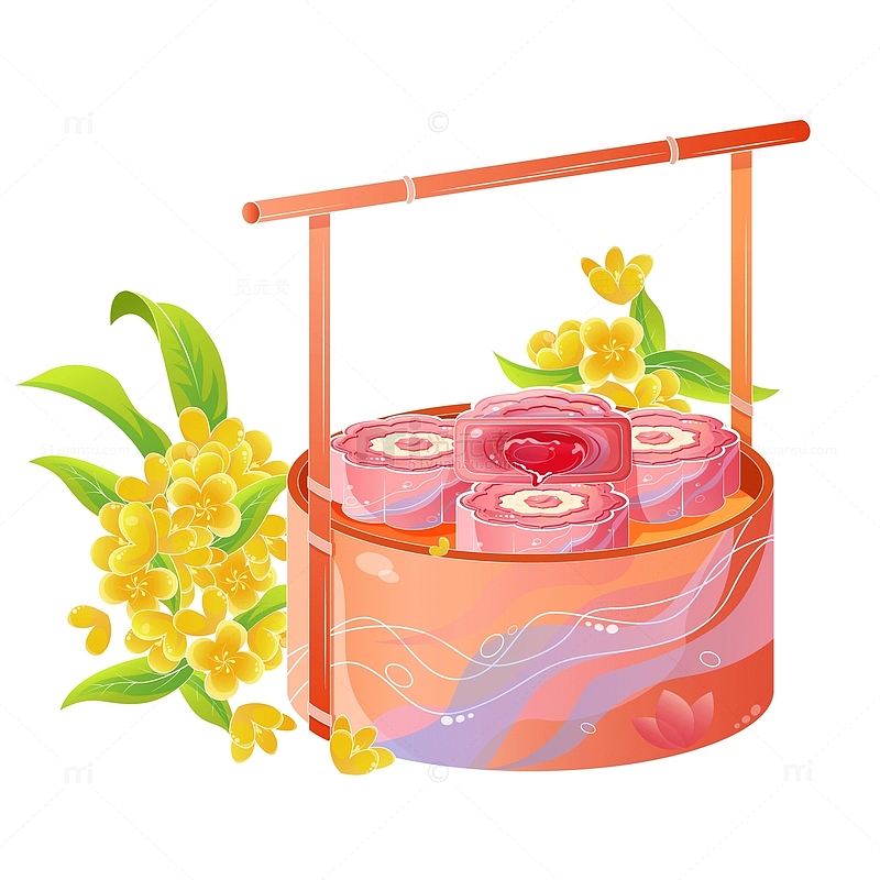 中秋月饼树莓粉红流心月饼桂花中式提篮