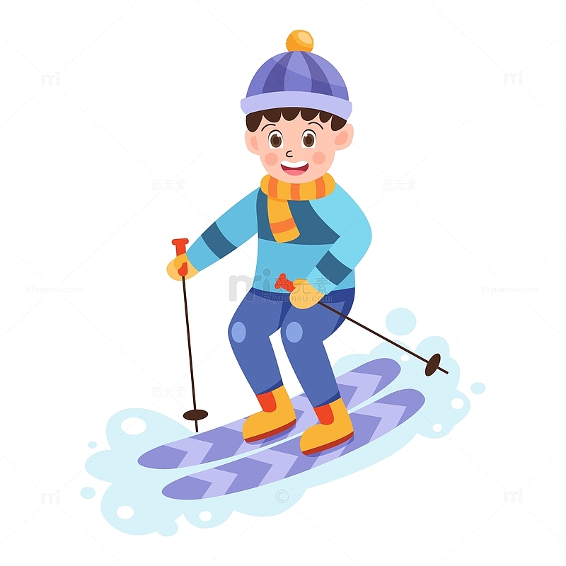 卡通简约冬季滑雪的小男孩