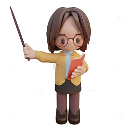 教师节老师上课看书教育女生戴眼镜3D人物