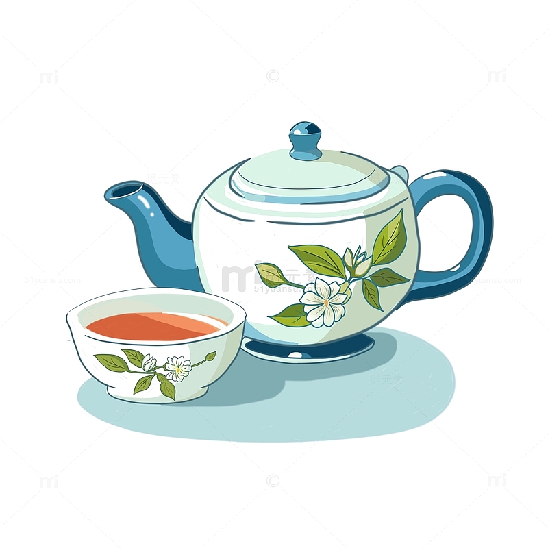 手绘茶壶茶杯素材