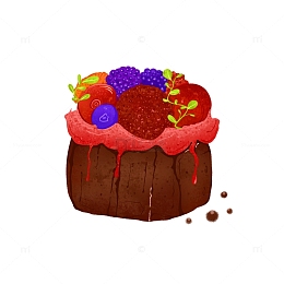 杨梅巧克力蛋糕插画