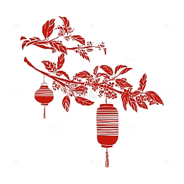 桂花枝灯笼中秋节剪纸手绘元素
