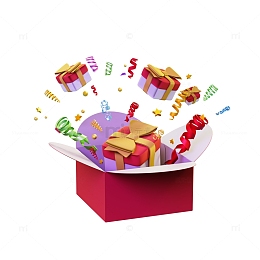 红色打开的盒子惊喜大礼包3D促销素材