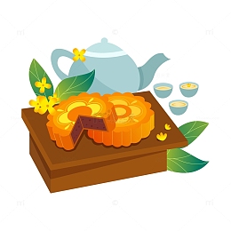 卡通简约豆沙月饼桂花茶