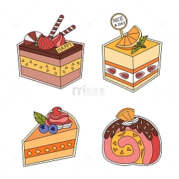 卡通线描奶油巧克力蛋糕