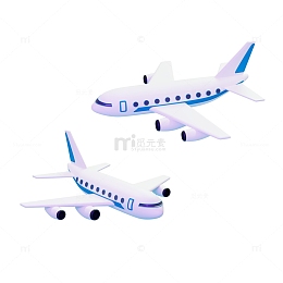 3D立体蓝白色航空飞机模型