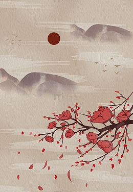 夕阳梅花飘落背景图